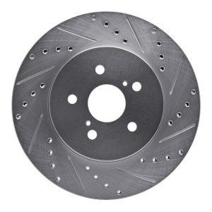 Lexus RX330 Brake Rotor (1) - Front Right - R1 Concepts - Drilled & Slotted - Silver - `04-`09